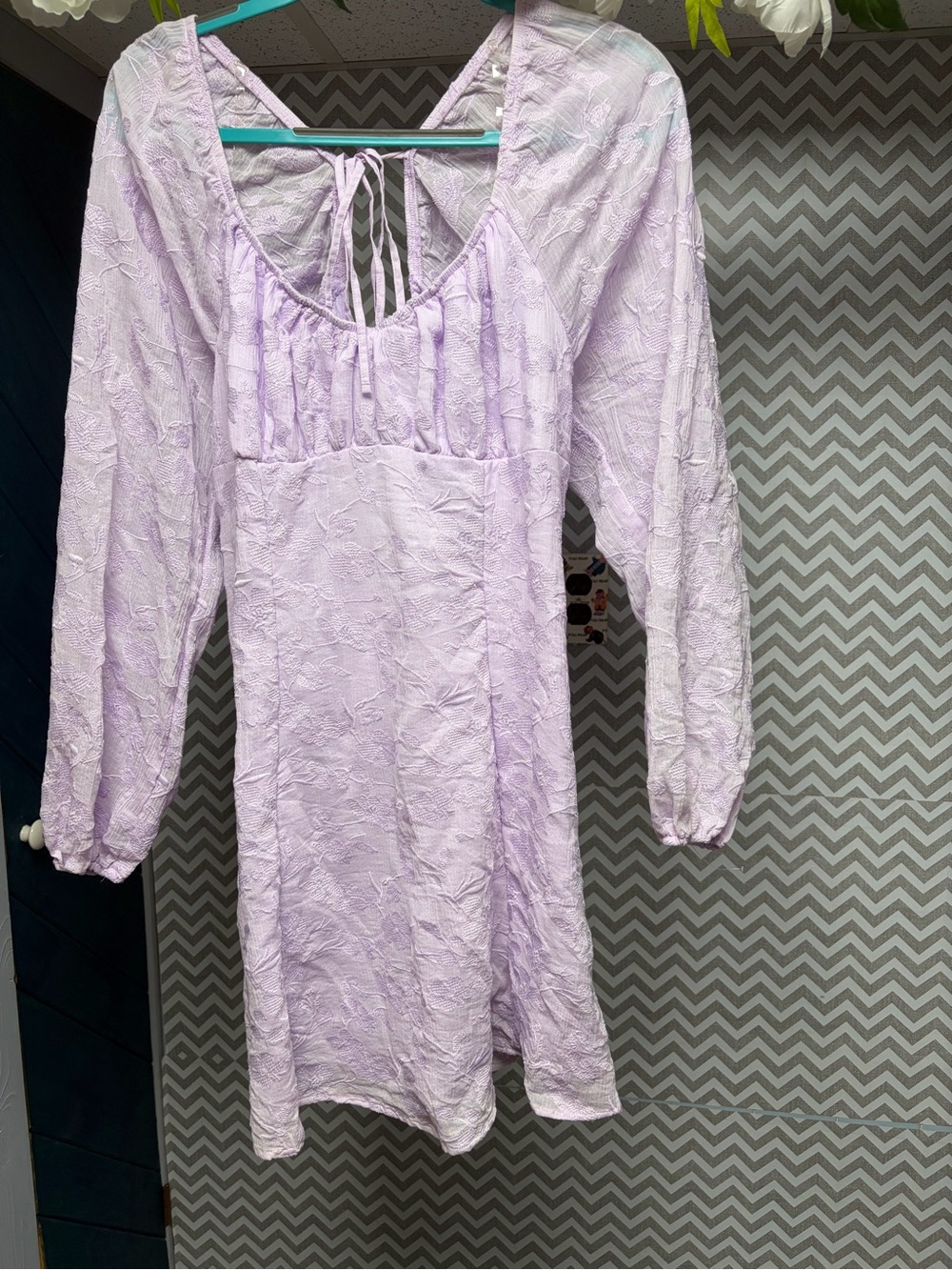 NWOT Beautiful wild fable Lavender Long-Sleeve Lace Trim Embroidered Dress NEW